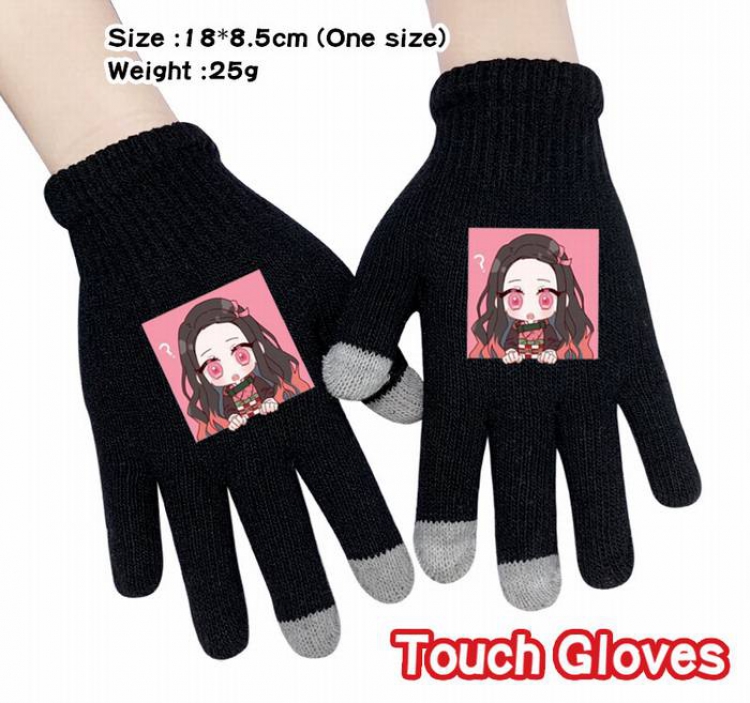 Demon Slayer Kimets-8A Black Anime knit full finger touch screen gloves
