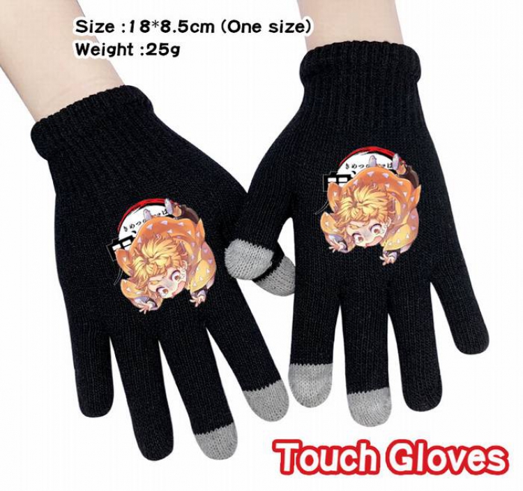 Demon Slayer Kimets-4A Black Anime knit full finger touch screen gloves