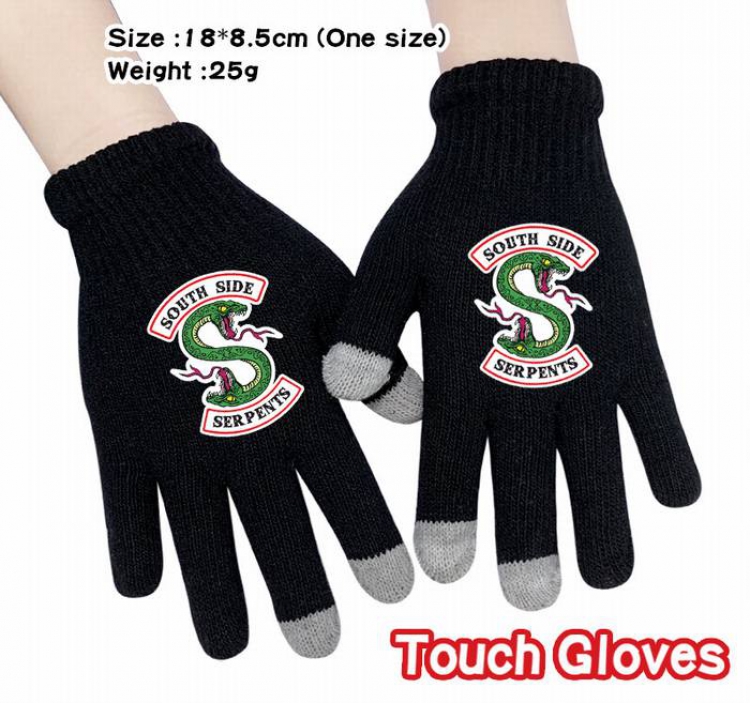 Riverdale-1A Black Anime knit full finger touch screen gloves