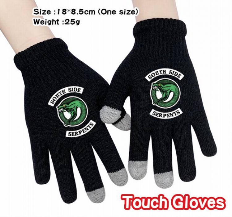 Riverdale-4A Black Anime knit full finger touch screen gloves