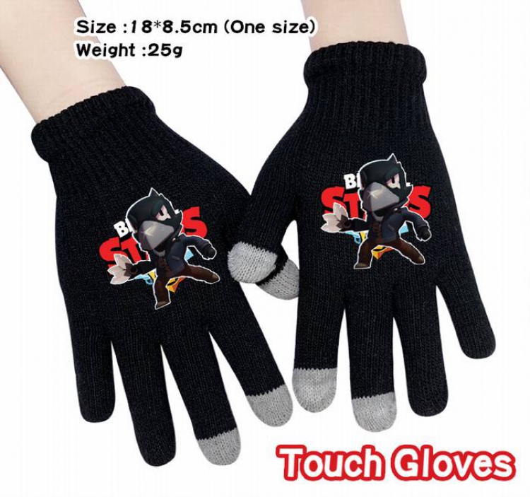 Brawl Stars-12A Black Anime knit full finger touch screen gloves