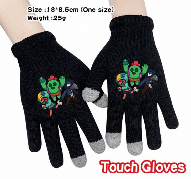 Brawl Stars-15A Black Anime knit full finger touch screen gloves