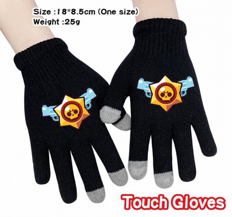 Brawl Stars-2A Black Anime knit full finger touch screen gloves