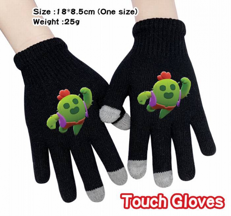 Brawl Stars-6A Black Anime knit full finger touch screen gloves