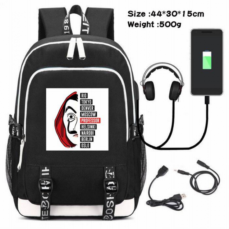 La casa de papel-237 Anime USB Charging Backpack Data Cable Backpack