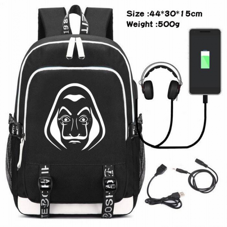 La casa de papel-245 Anime USB Charging Backpack Data Cable Backpack