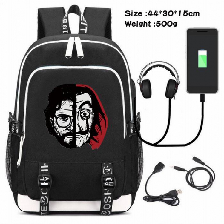 La casa de papel-247 Anime USB Charging Backpack Data Cable Backpack