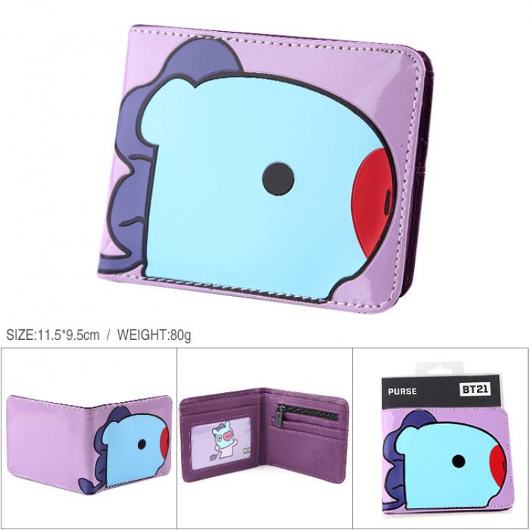 BTS BT21 Patent leather full color short print two fold wallet purse 11.5X9.5XCM 80G Style D