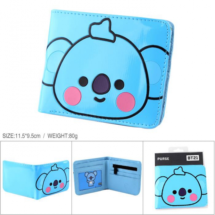 BTS BT21 Patent leather full color short print two fold wallet purse 11.5X9.5XCM 80G Style B