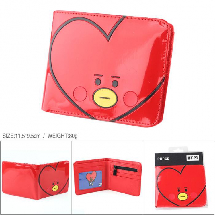 BTS BT21 Patent leather full color short print two fold wallet purse 11.5X9.5XCM 80G Style C