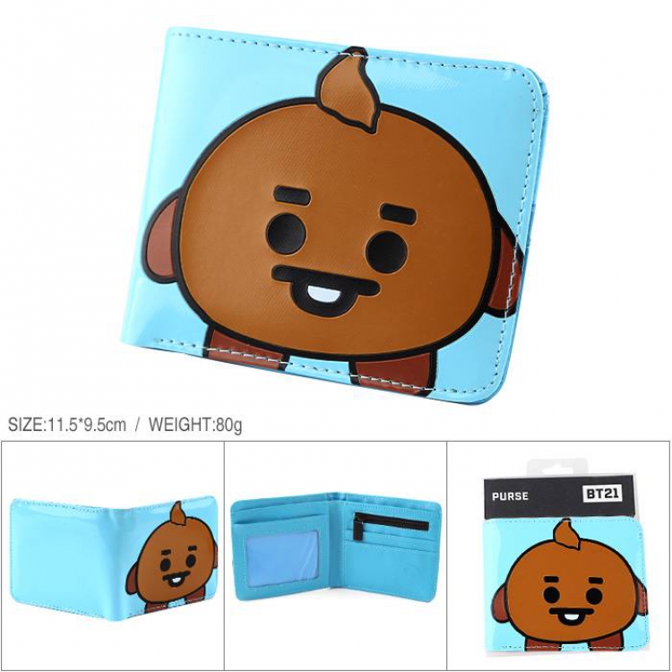 BTS BT21 Patent leather full color short print two fold wallet purse 11.5X9.5XCM 80G Style A