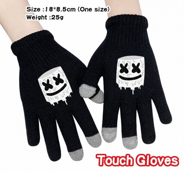 Marshmello-1A Black Anime knit full finger touch screen gloves