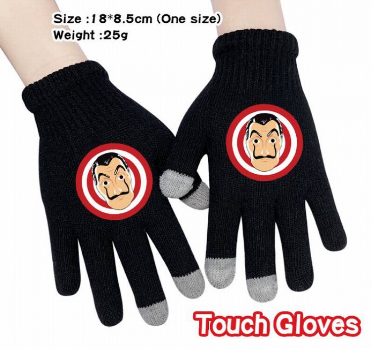 La casa de papel-12A Black Anime knit full finger touch screen gloves