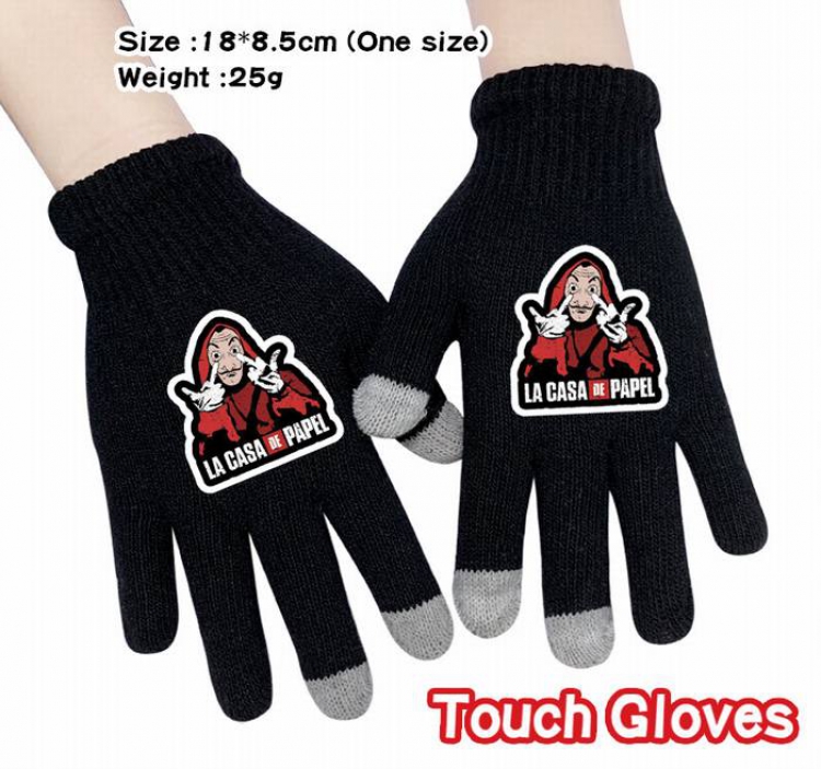 La casa de papel-11A Black Anime knit full finger touch screen gloves