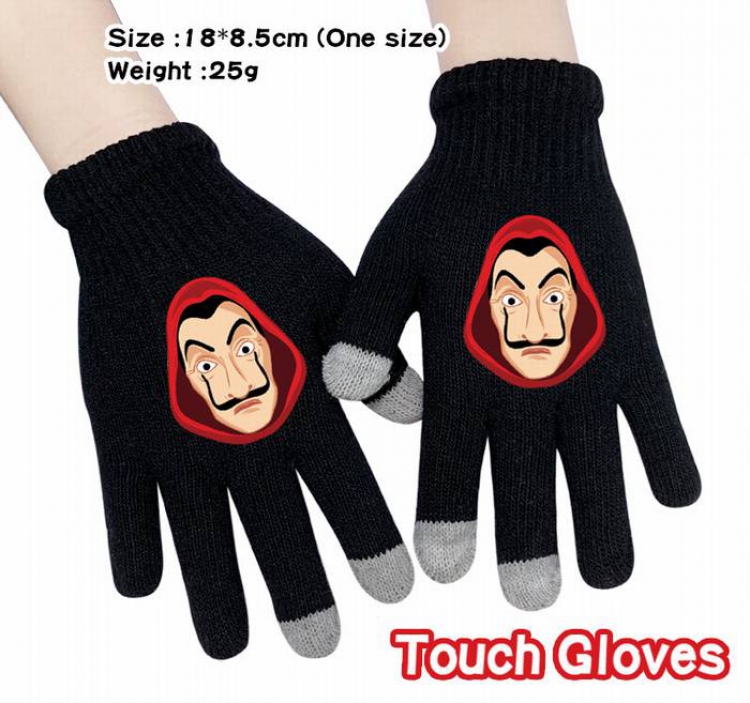 La casa de papel-1A Black Anime knit full finger touch screen gloves