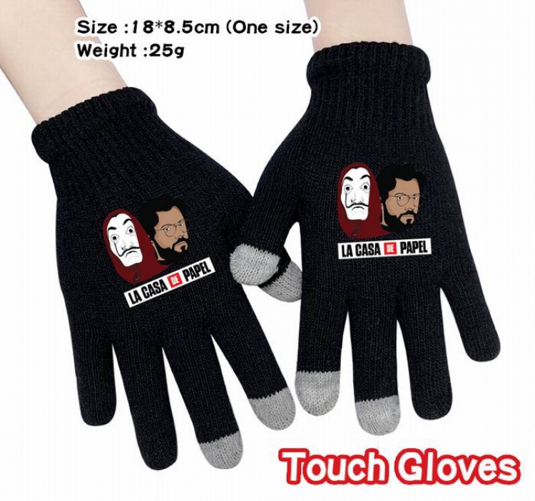 La casa de papel-9A Black Anime knit full finger touch screen gloves