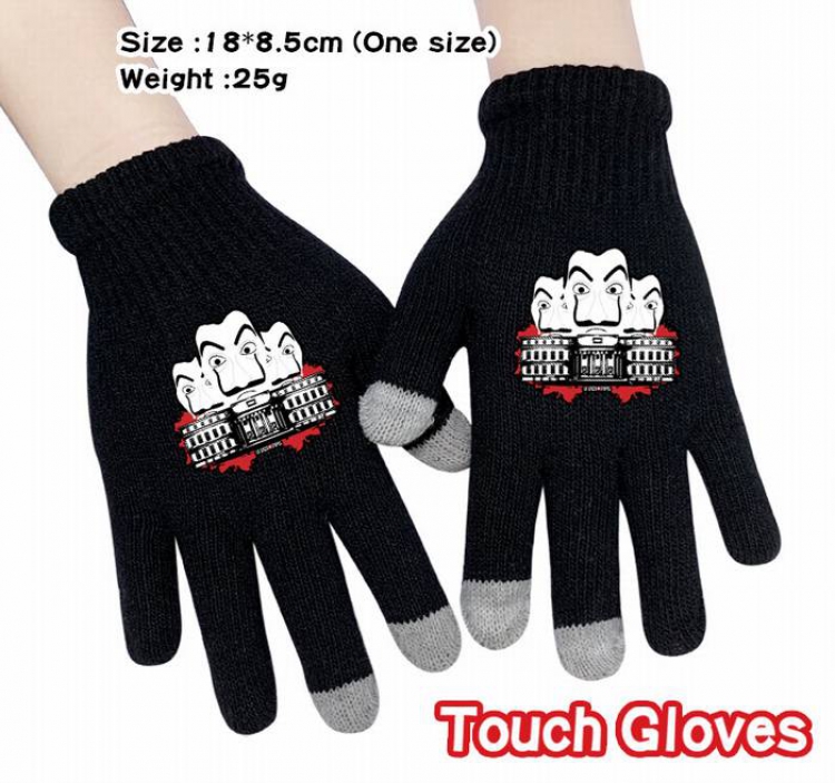 La casa de papel-8A Black Anime knit full finger touch screen gloves