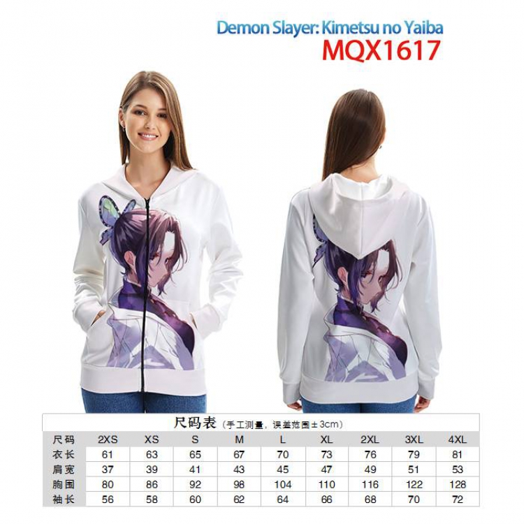 Demon Slayer Kimets Full color zipper hooded Patch pocket Coat Hoodie 9 sizes from XXS to 4XL MQX 1617