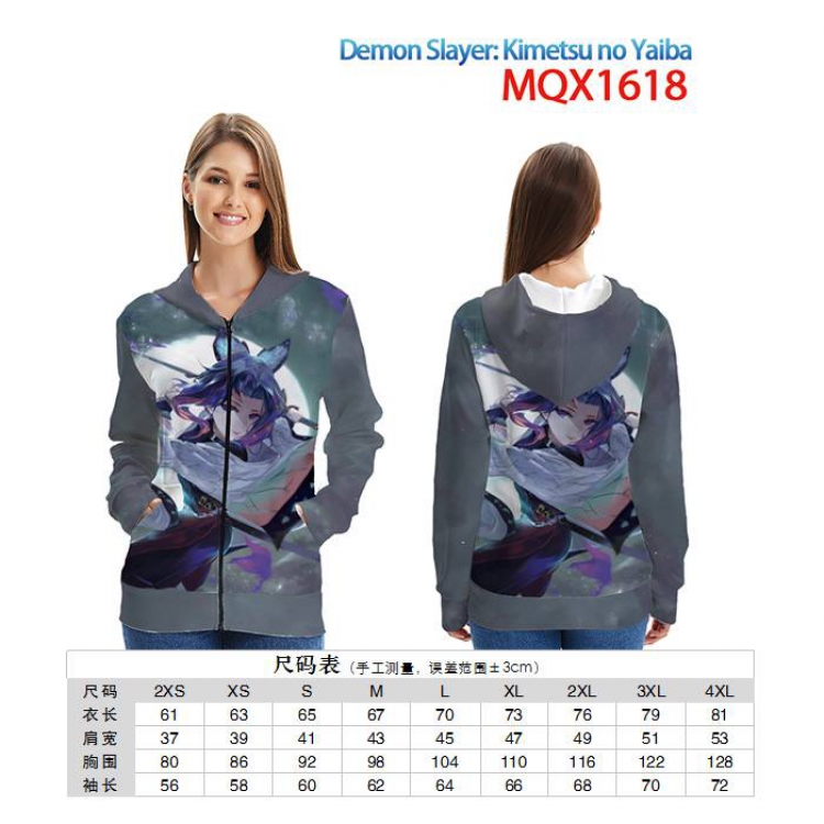 Demon Slayer Kimets Full color zipper hooded Patch pocket Coat Hoodie 9 sizes from XXS to 4XL MQX 1618