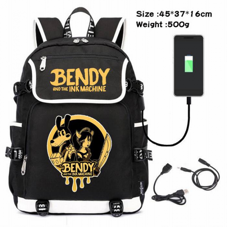 Bendy-021 Anime 600D waterproof canvas backpack USB charging data line backpack