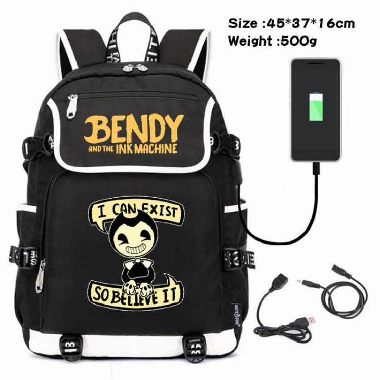 Bendy-025 Anime 600D waterproof canvas backpack USB charging data line backpack
