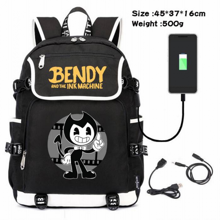 Bendy-027 Anime 600D waterproof canvas backpack USB charging data line backpack
