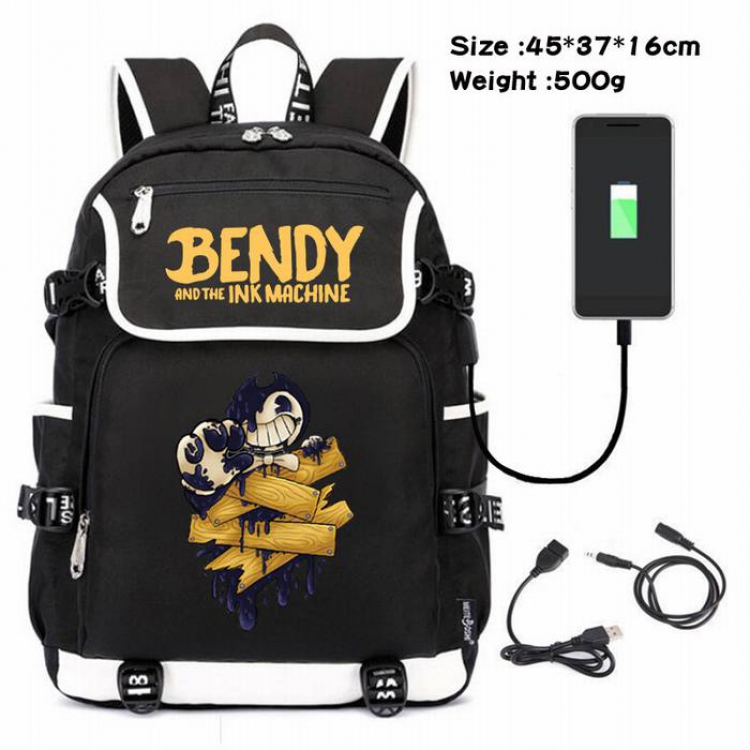 Bendy-028 Anime 600D waterproof canvas backpack USB charging data line backpack