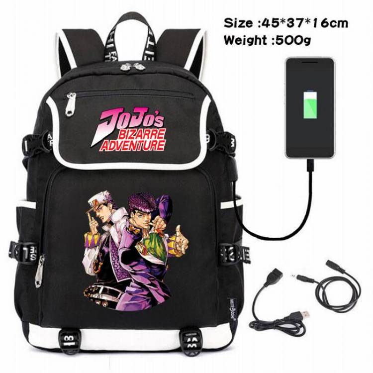 JoJos Bizarre Adventure-015 Anime 600D waterproof canvas backpack USB charging data line backpack