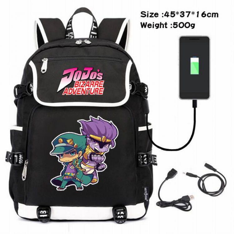 JoJos Bizarre Adventure-020 Anime 600D waterproof canvas backpack USB charging data line backpack