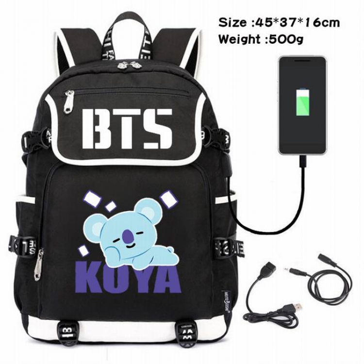 BTS-001 Anime 600D waterproof canvas backpack USB charging data line backpack
