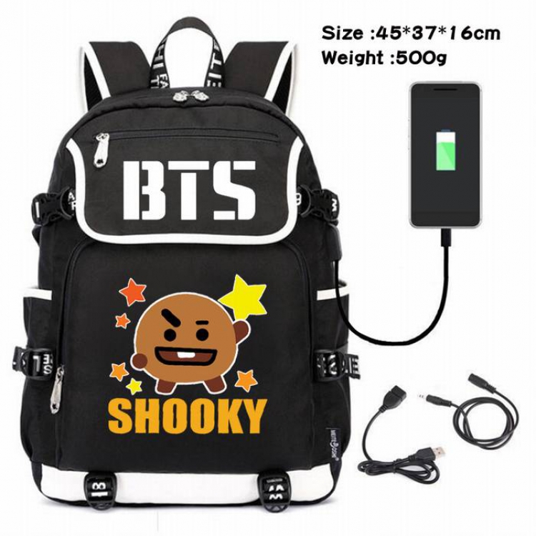 BTS-005 Anime 600D waterproof canvas backpack USB charging data line backpack