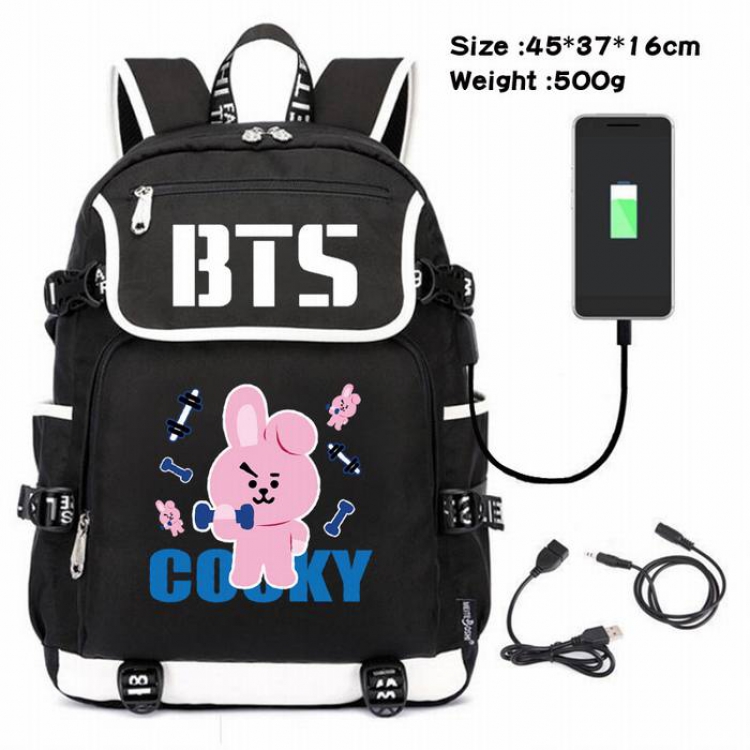 BTS-004 Anime 600D waterproof canvas backpack USB charging data line backpack