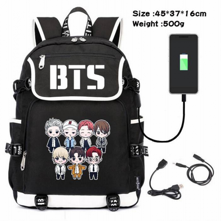 BTS-009 Anime 600D waterproof canvas backpack USB charging data line backpack