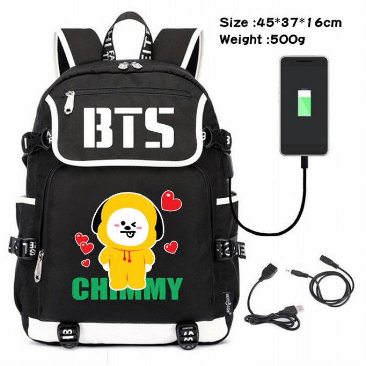 BTS-007 Anime 600D waterproof canvas backpack USB charging data line backpack