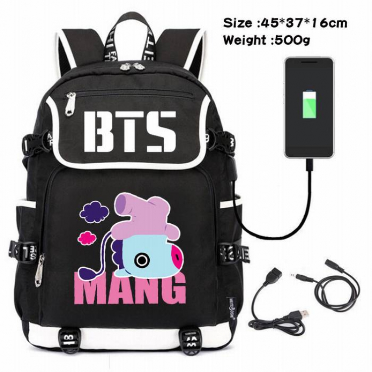 BTS-006 Anime 600D waterproof canvas backpack USB charging data line backpack