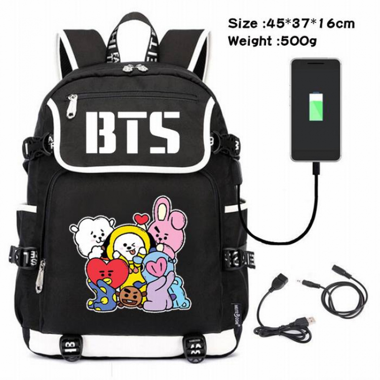 BTS-011 Anime 600D waterproof canvas backpack USB charging data line backpack