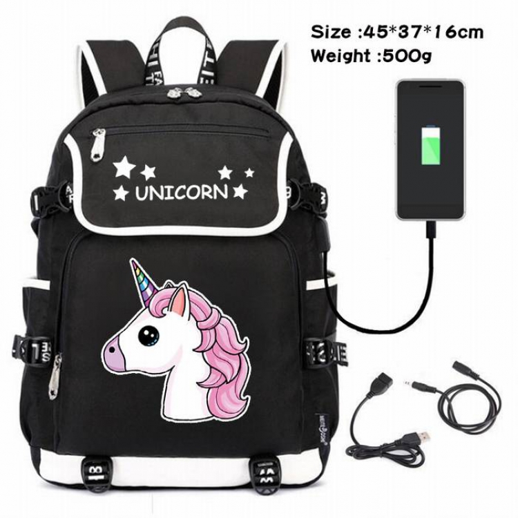 Unicorn-066 Anime 600D waterproof canvas backpack USB charging data line backpack
