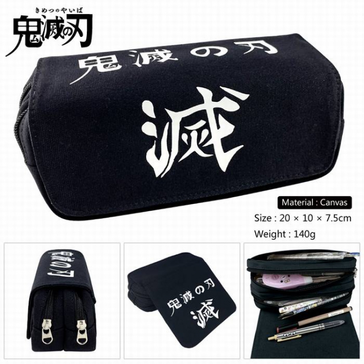 Demon Slayer Kimets-1 Canvas Multifunction Double layer Zipper Flip cover Pencil Bag