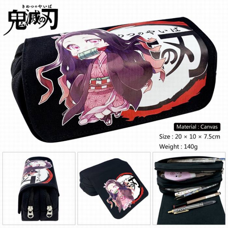 Demon Slayer Kimets-5 Canvas Multifunction Double layer Zipper Flip cover Pencil Bag