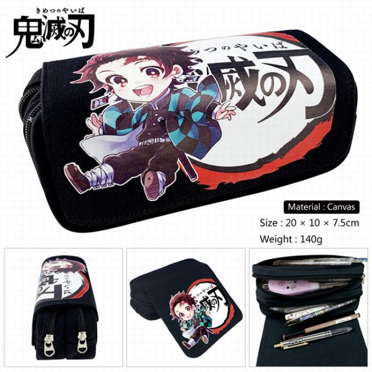 Demon Slayer Kimets-4 Canvas Multifunction Double layer Zipper Flip cover Pencil Bag