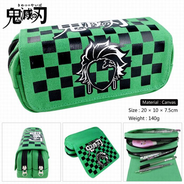 Demon Slayer Kimets-2 Canvas Multifunction Double layer Zipper Flip cover Pencil Bag