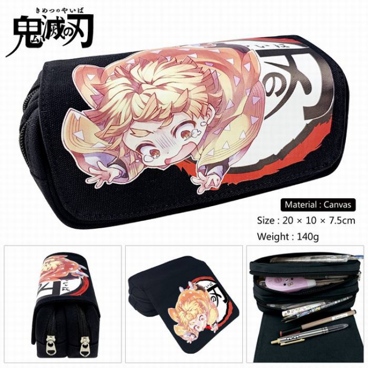 Demon Slayer Kimets-6 Canvas Multifunction Double layer Zipper Flip cover Pencil Bag