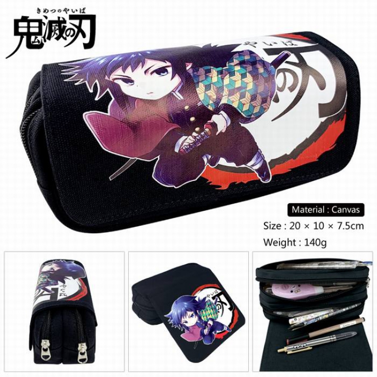 Demon Slayer Kimets-7 Canvas Multifunction Double layer Zipper Flip cover Pencil Bag