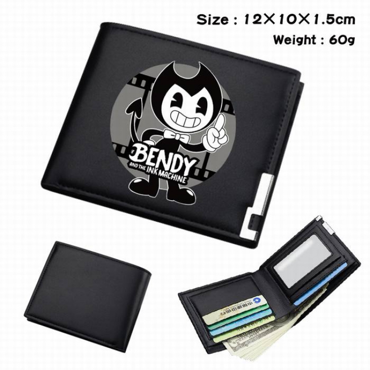 Bendy-055 Black Anime Short Folding Leather Wallet 12X10X1.5CM 60G