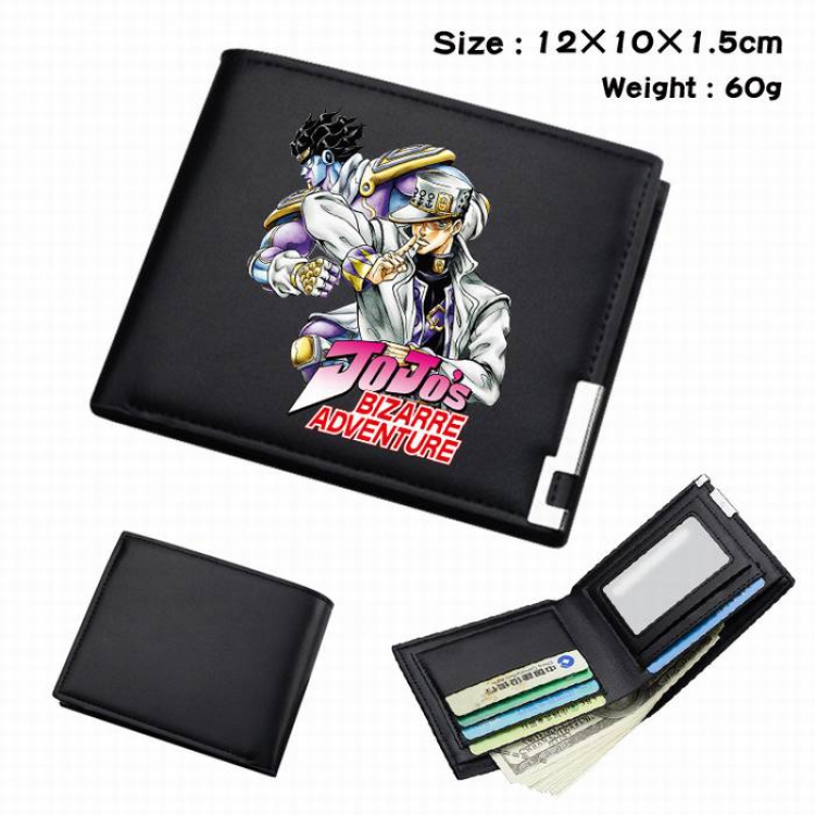 JoJos Bizarre Adventure-034 Black Anime Short Folding Leather Wallet 12X10X1.5CM 60G