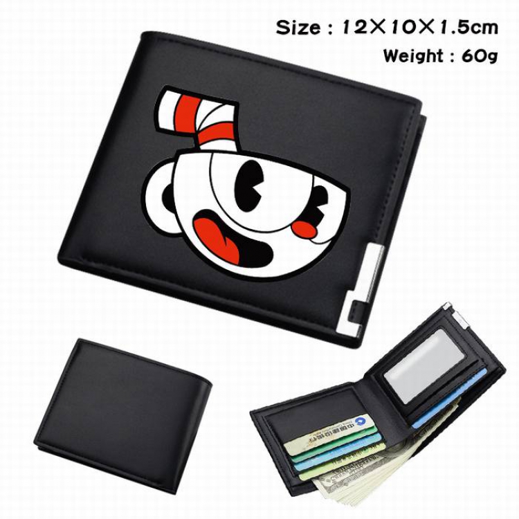 Cuphead-087 Black Anime Short Folding Leather Wallet 12X10X1.5CM 60G