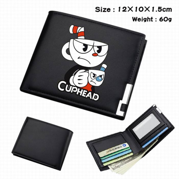 Cuphead-089 Black Anime Short Folding Leather Wallet 12X10X1.5CM 60G