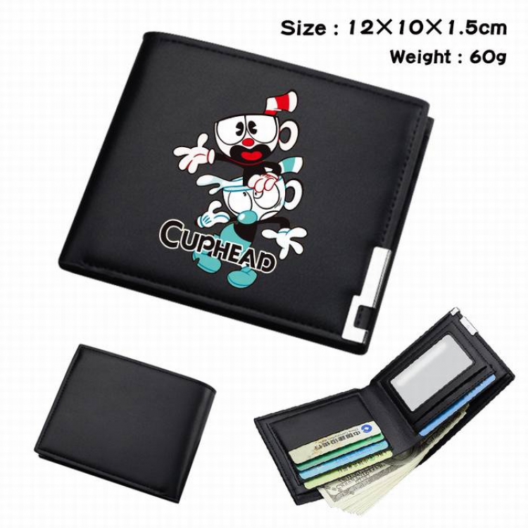 Cuphead-090 Black Anime Short Folding Leather Wallet 12X10X1.5CM 60G