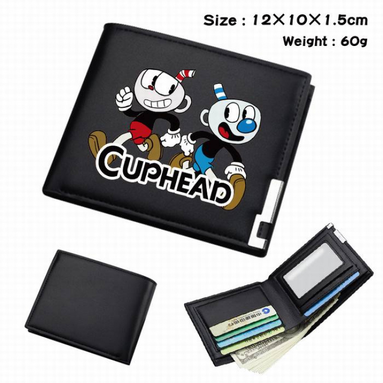 Cuphead-088 Black Anime Short Folding Leather Wallet 12X10X1.5CM 60G