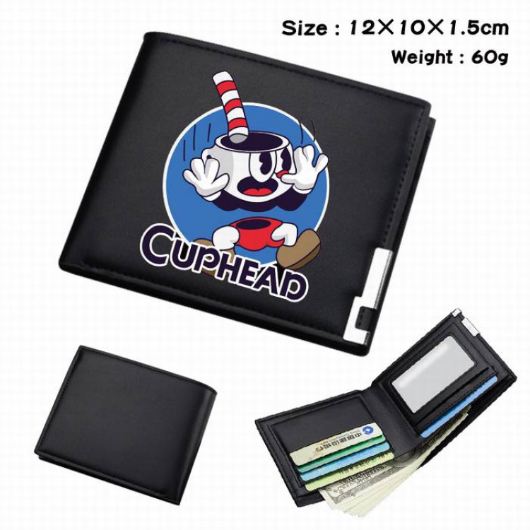 Cuphead-091 Black Anime Short Folding Leather Wallet 12X10X1.5CM 60G